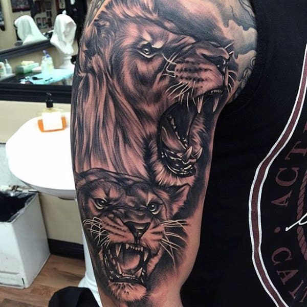 Masculine And Realistic Lion Tattoo