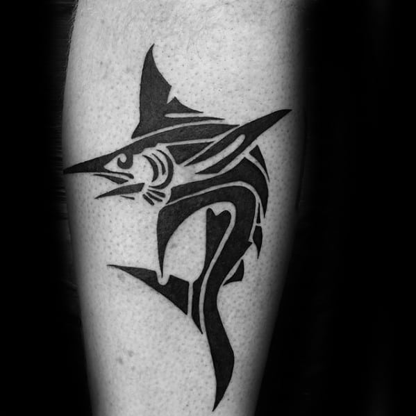 Masculine Animal Swordfish Forearm Tribal Tattoos For Men