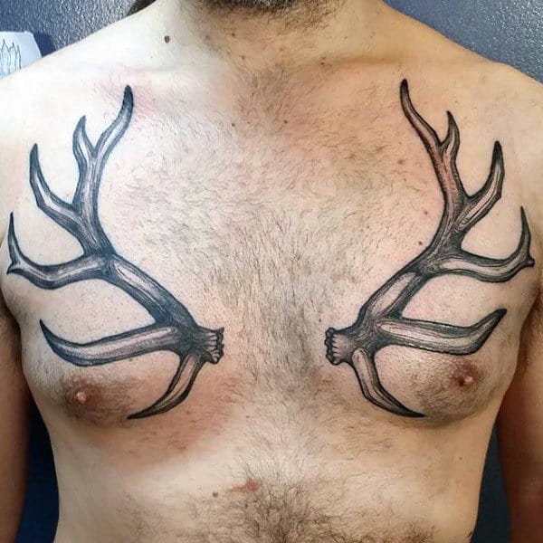 Masculine Antler Chest Tattoos On Man