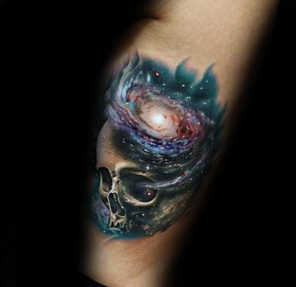 Masculine Arm Outer Space Skull Consciousness Tattoos For Men