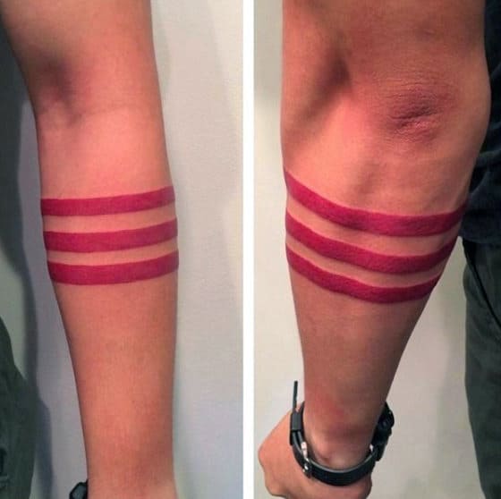 Masculine Armband Tattoos For Men Three Red Solid Lines