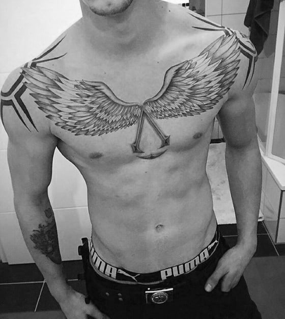 Masculine Assassins Creed Wing Logo Guys Chest Tattoos
