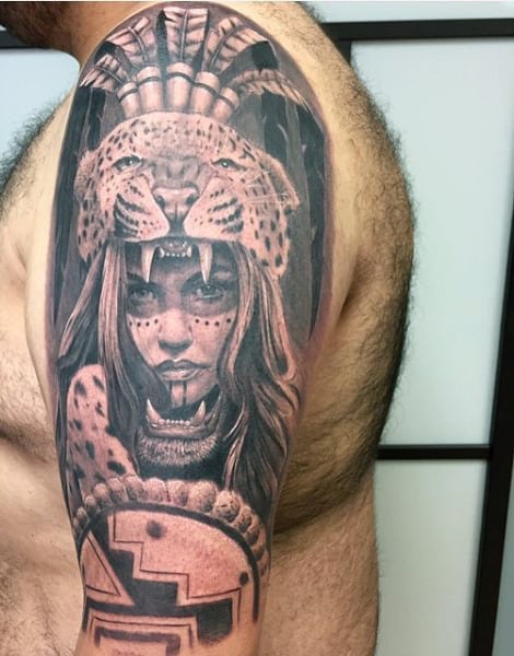 Masculine Aztec Sleeve Tattoo