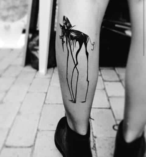 Masculine Back Of Leg Black Ink Salvador Dali Elephant Tattoos For Men