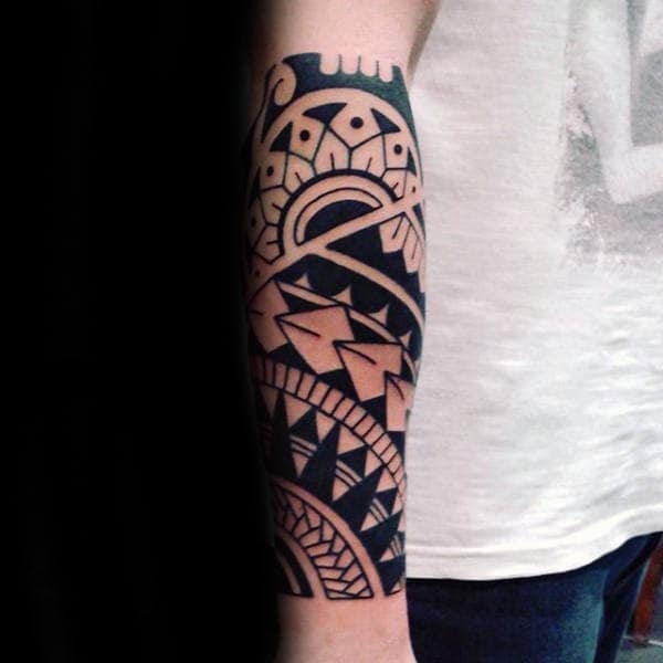 Masculine Black Ink Pattern Mens Tribal Forearm Sleeve Tattoos