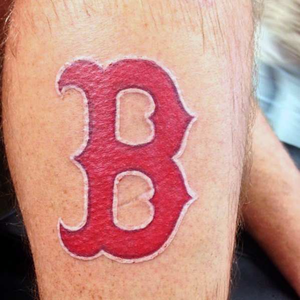 Masculine Boston Red Sox Tattoos For Men Red And White Ink On Leg