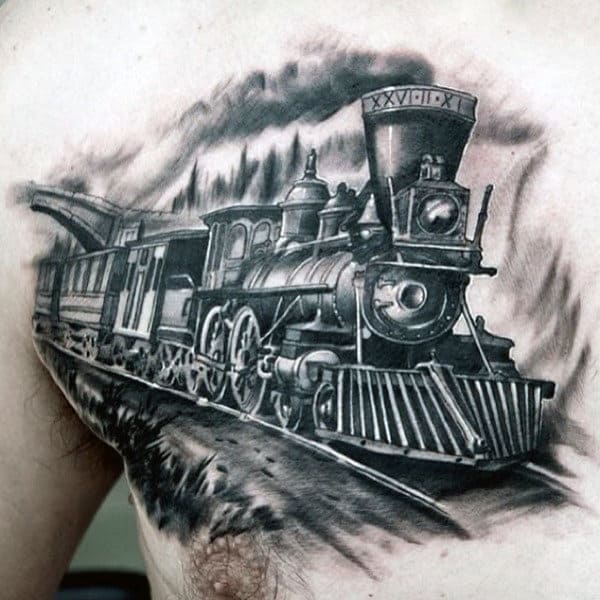 Masculine Chest Train Tattoos For Males
