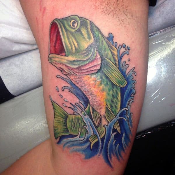 Masculine Colorful Bass Jumping Tattoo Inspiration