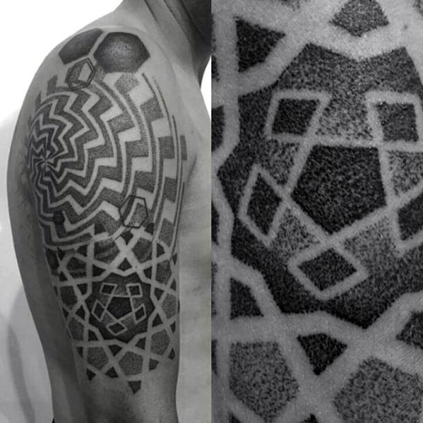Masculine Dotwork Detailed Geometric Arm Tattoos For Men