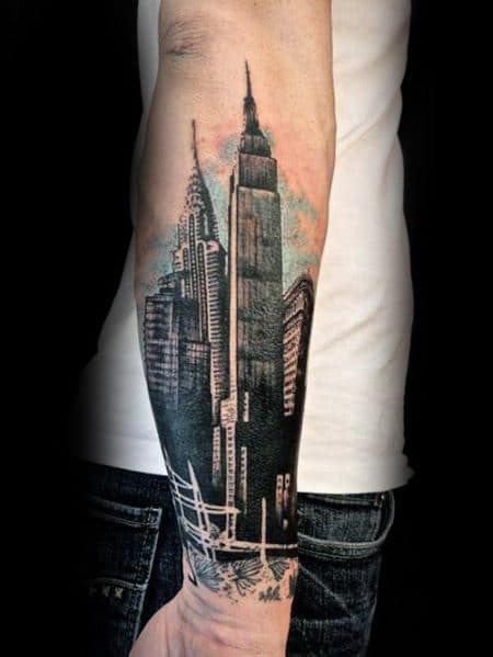 Minimalistic style Empire State tattoo located on the