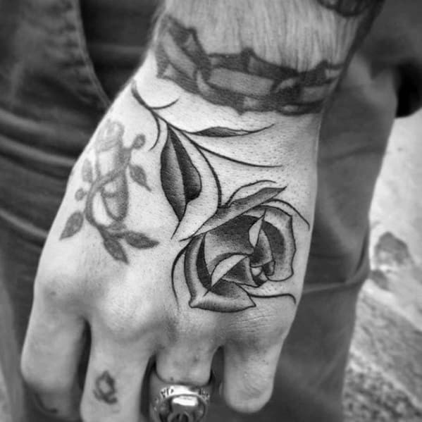 Masculine Filler Rose Flower Hand Tattoos For Men