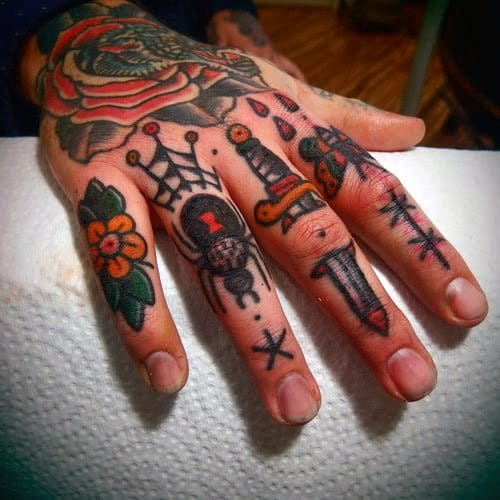 Masculine Finger And Hand Guys Traditional Tattoos
