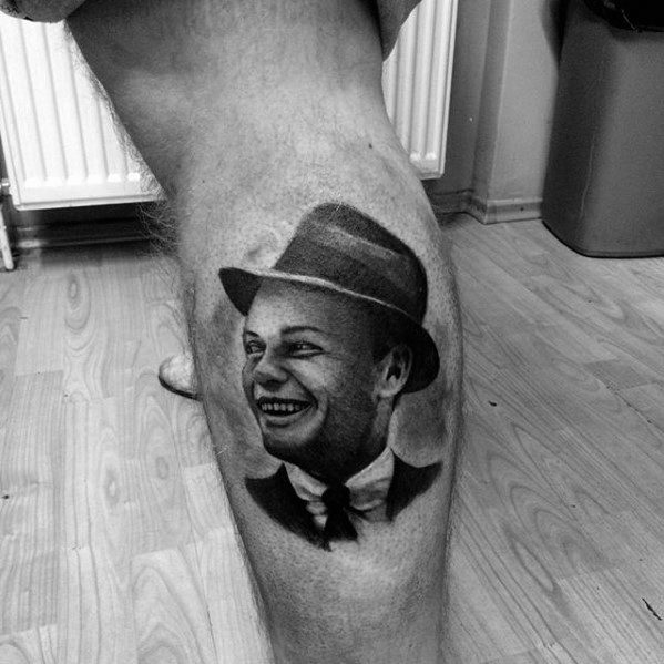 Masculine Frank Sinatra Leg Calf Tattoos For Men