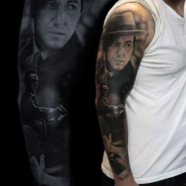 Masculine Full Sleeve Male Gangster Themed Tattoo Inspiration