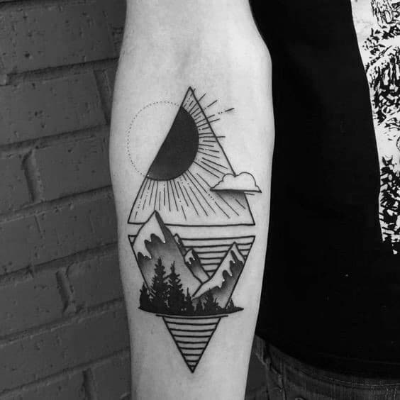 Masculine Geometric Mountain Tattoos For Men