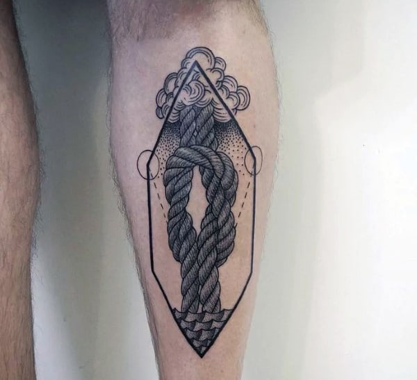 Masculine Geometric Storm Knot Mens Leg Tattoo Ideas