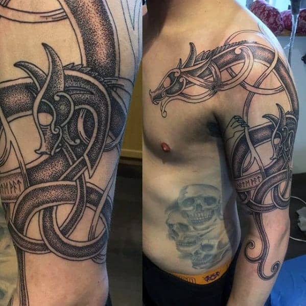 männliche-jungs-keltische-drachen-arm-tattoos
