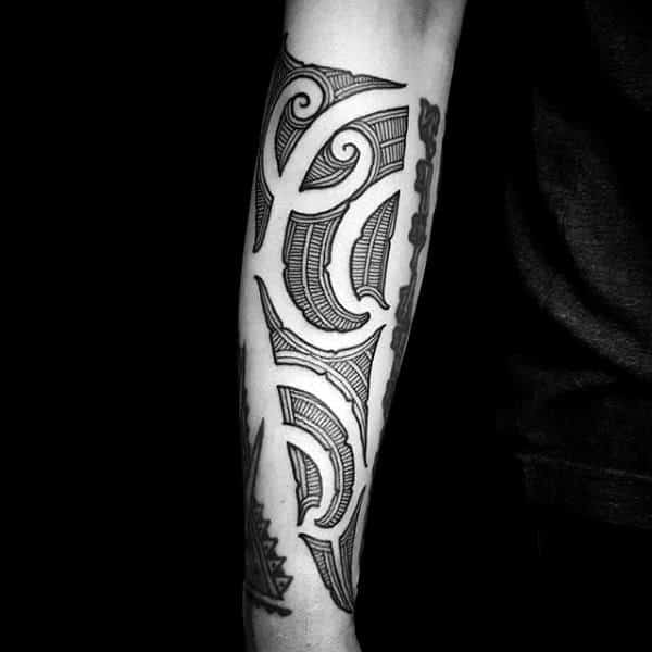 Masculine Guys Forearm Sleeve Tattoo With Cool Ornate Tribal Design