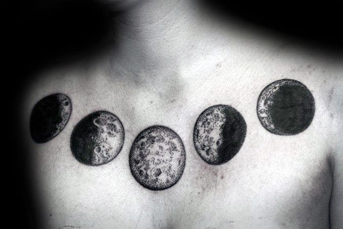 Masculine Guys Moon Phases Upper Chest Tattoo Ideas
