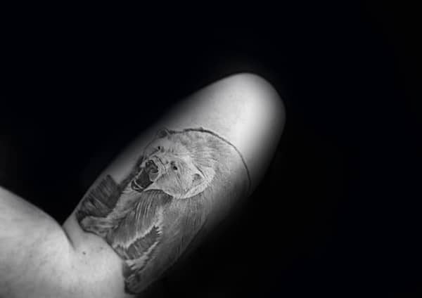 Masculine Guys Shaded Polar Bear Arm Tattoo Design Ideas