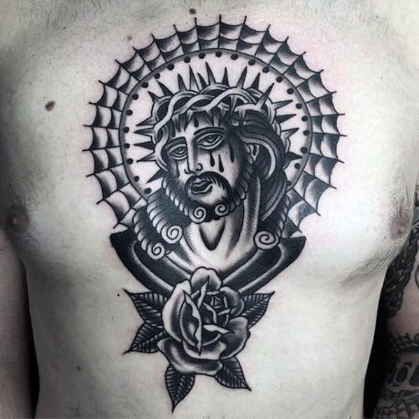 masculine-guys-traditional-jesus-chest-tattoos