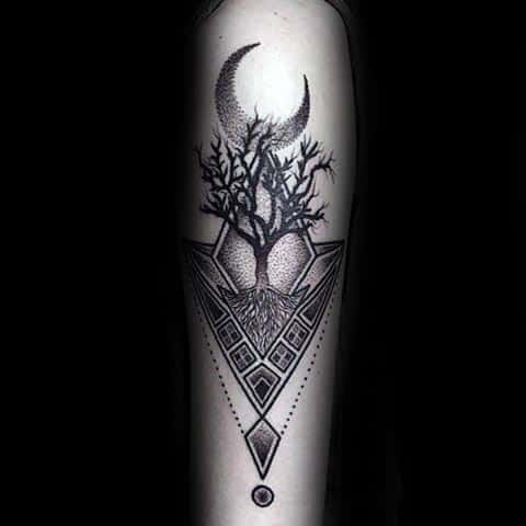 Masculine Guys Tree Of Life Forearm Tattoo With Dotwork Pattern Tattoo