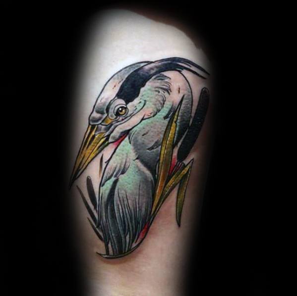 Masculine Heron Tattoos For Men On Thigh