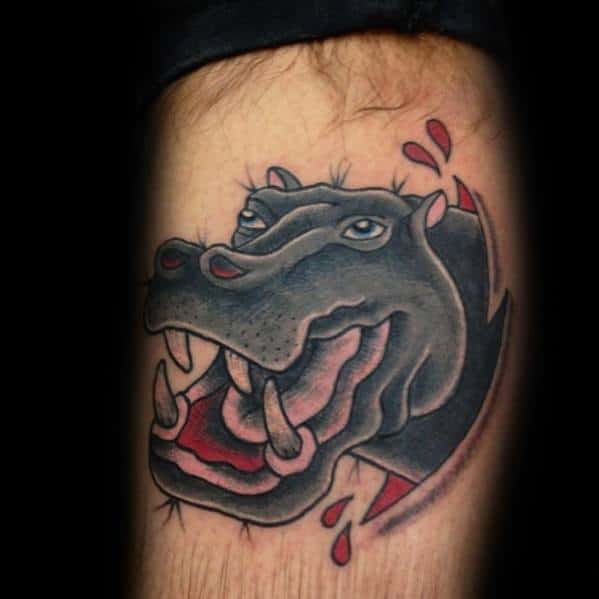 Masculine Hippo Traditional Old School Leg Tattoos For Men