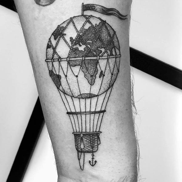 Masculine Hot Air Ballon Globe Wrist Tattoos For Men