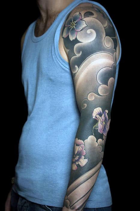 Masculine Japanese Cloud Guys Full Arm Sleeve Tattoo