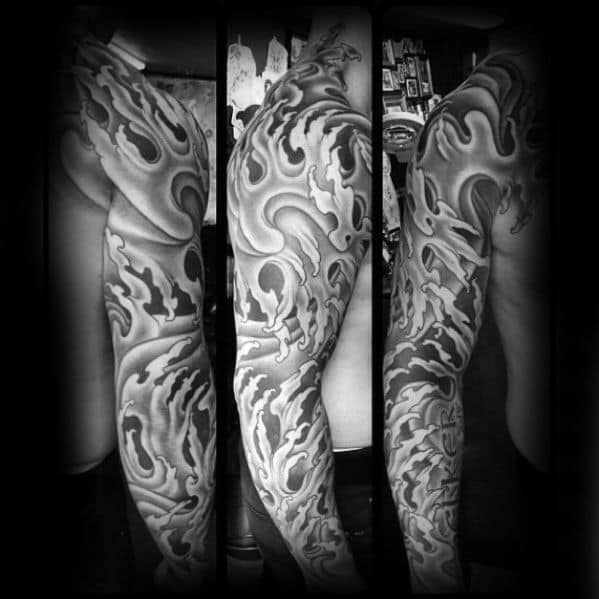 Masculine Japanese Wave Water Sleeve Tattoo Ideas For Gentlemen