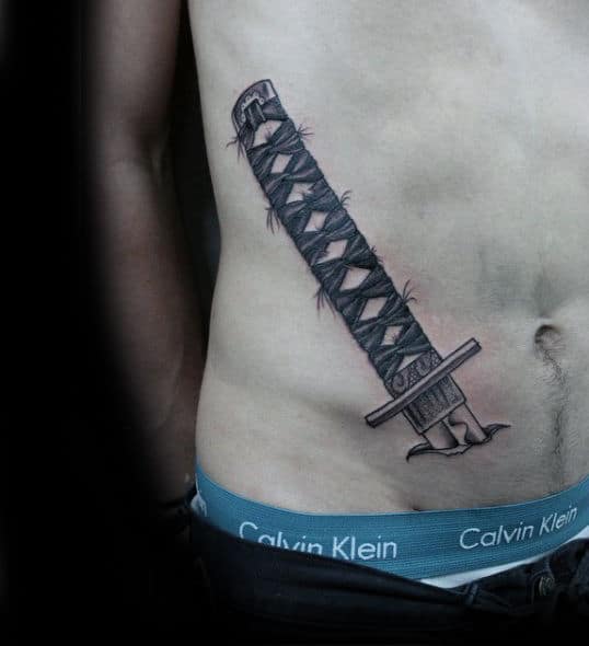 Masculine Katana Male Rib Cage Side Tattoo Design Ideas