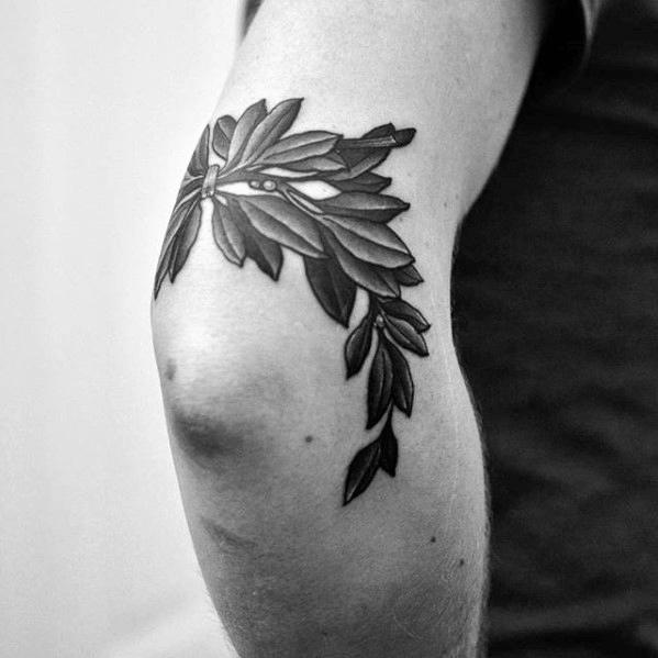 Masculine Laurel Wreath Tattoos For Men Outer Arm Elbow