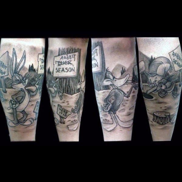 Masculine Looney Tunes Tattoos For Men Black And Grey Sleeve