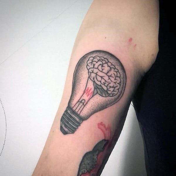 Masculine Male Arms Brain Inside Bulb Tattoo Ideas