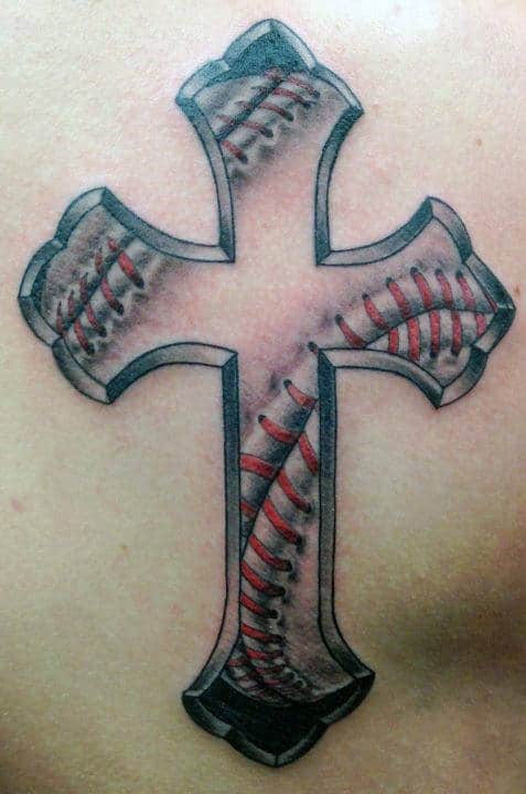 Masculine Male Baseball Cross Shoulder Tattoos