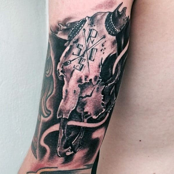 Masculine Mens Bull Skull Quater Sleeve Tattoos