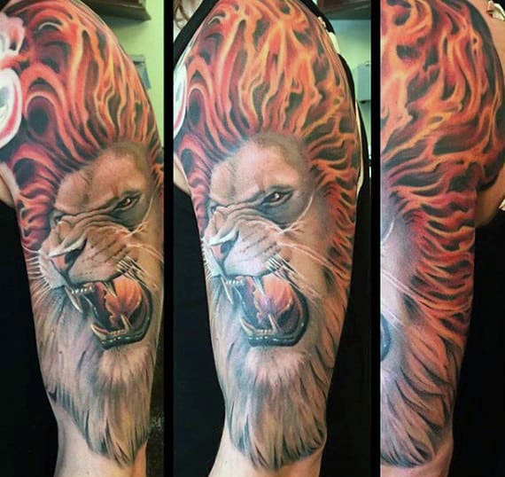 Masculine Mens Lion Hair Flame Tattoos Sleeve