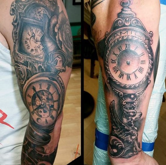 Masculine Men's Time Clock Tattoo