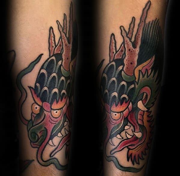 Masculine Mens Traditional Dragon Outer Forearm Tattoo Inspiration