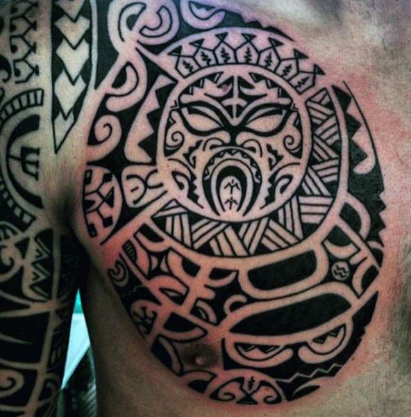 Masculine Mens Tribal Chest Tattoos
