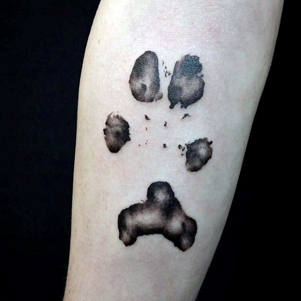 Masculine Mens Watercolor Dog Paw Tattoo On Arm