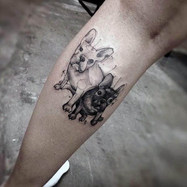 Masculine Mens White And Black Dog Tattoo Designs On Back Of Leg