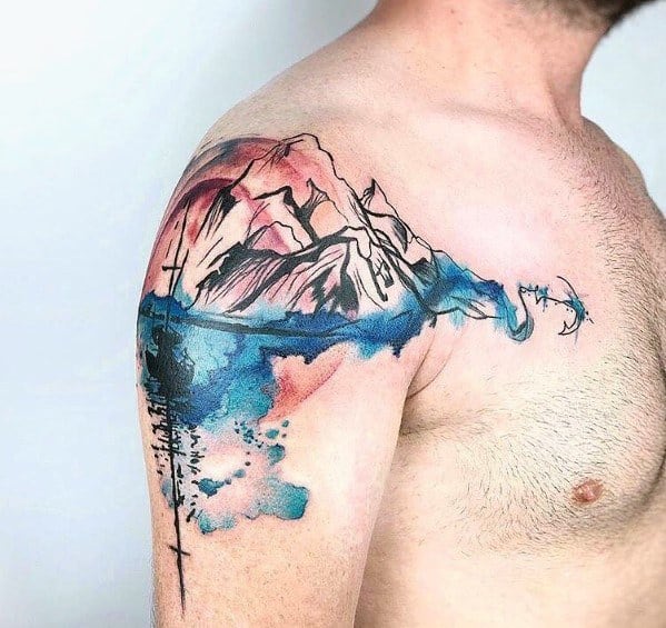 Masculine Mountain Wave Tattoos For Men
