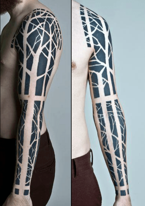 Masculine Nature Blackwork Tree Tattoo Sleeve For Men