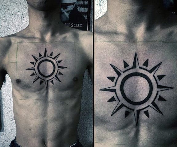 Masculine Negative Space Sun Mens Small Simple Center Of Chest Tattoos