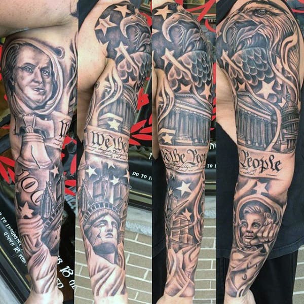 Masculine Patriotic We The People Full Sleeve Tattoos For Guys