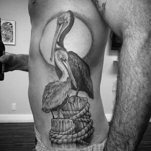 Masculine Pelican Tattoos For Men On Rib Cage Side