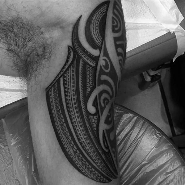 Masculine Polynesian Male Black Ink Tribal Tattoo Designs