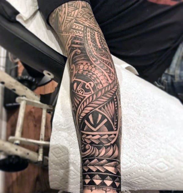 Masculine Polynesian Men Tribal Forearm Tattoos